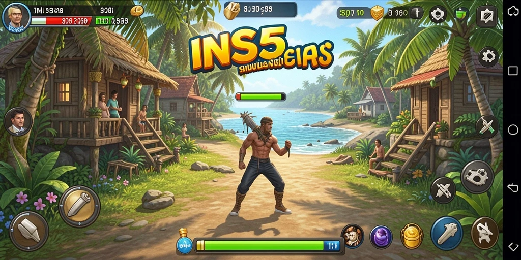 Tampilan gameplay <strong>INS55</strong> dengan berbagai aktivitas simulasi kehidupan.