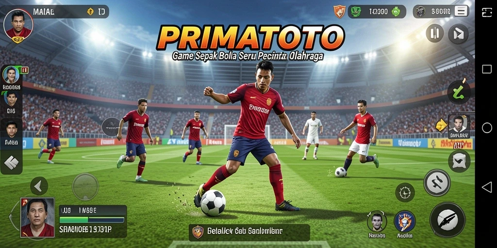 Gameplay PRIMATOTO dengan aksi sepak bola yang mendebarkan.