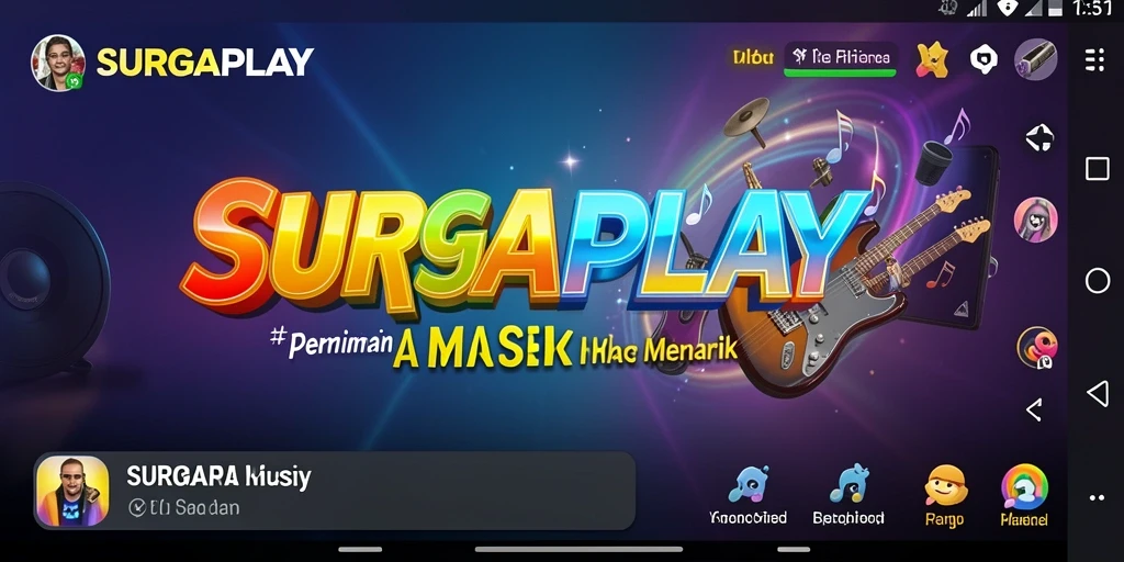 Tangkapan layar SURGAPLAY menunjukkan aksi memainkan alat musik dengan layout permainan yang menarik.